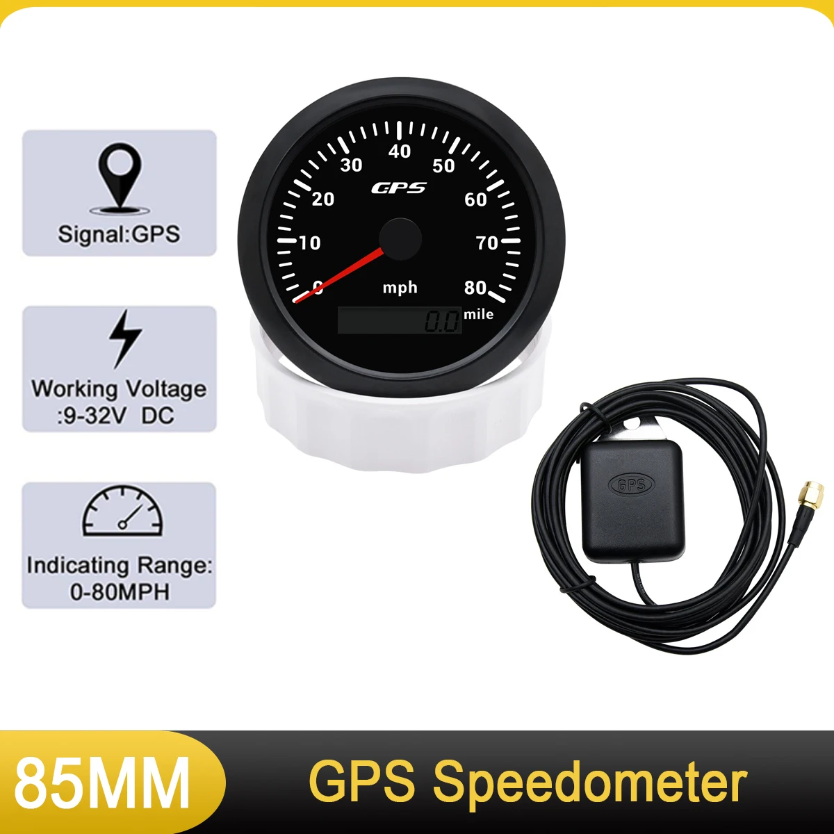 

85MM GPS Speedometer Speed Gauge Boat GPS Speedometer Odometer 0-80MPH for Truck Marine Car Motorcycle 9-32V 7 Colors Backlight