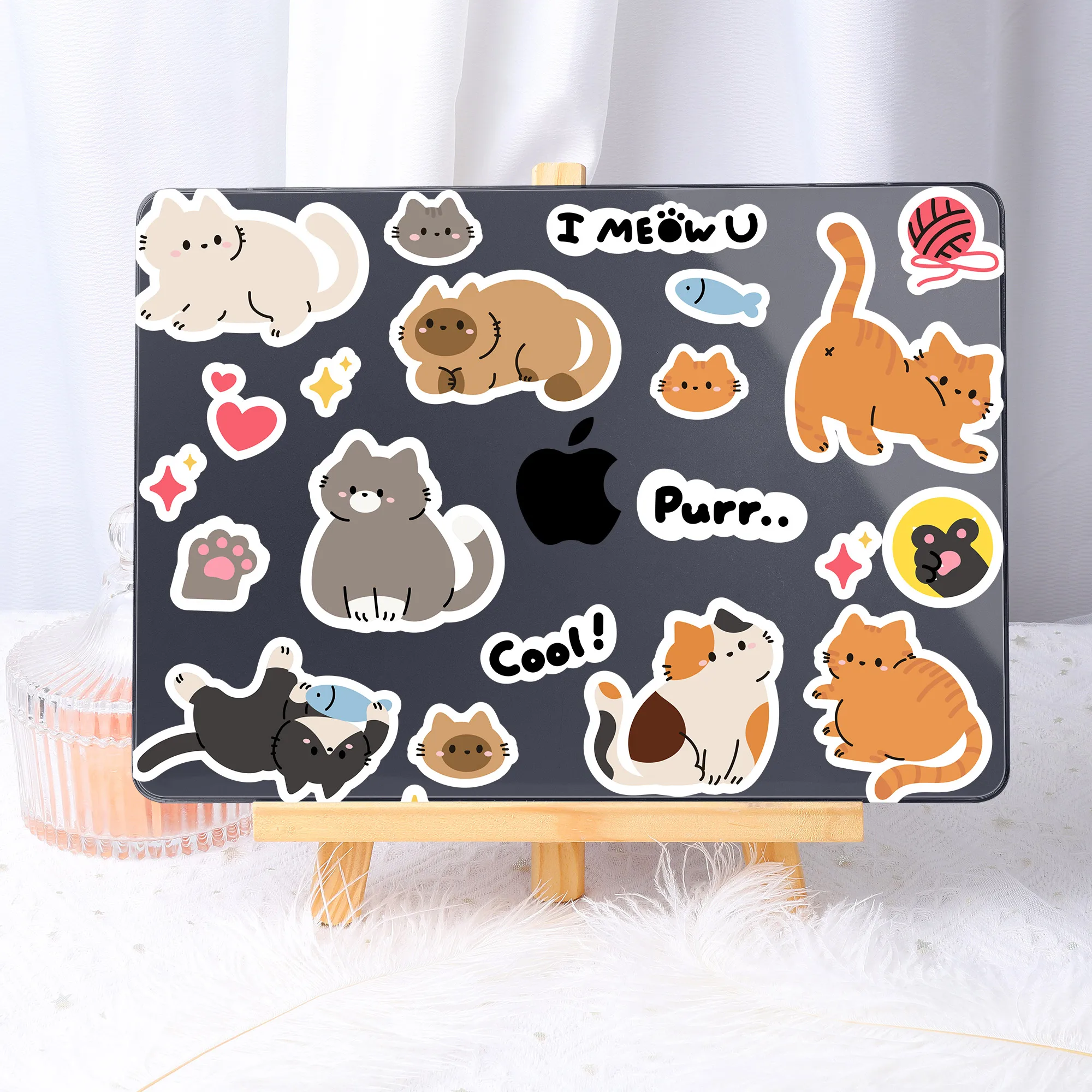 Casing Keras Gambar Kucing Manis untuk MacBook M4 2025 Air 13 15 A3240 A3241 M3 A3113 A3114 A2681 M2 M1 A2337 Pro 13 14 16 A2485 A3401