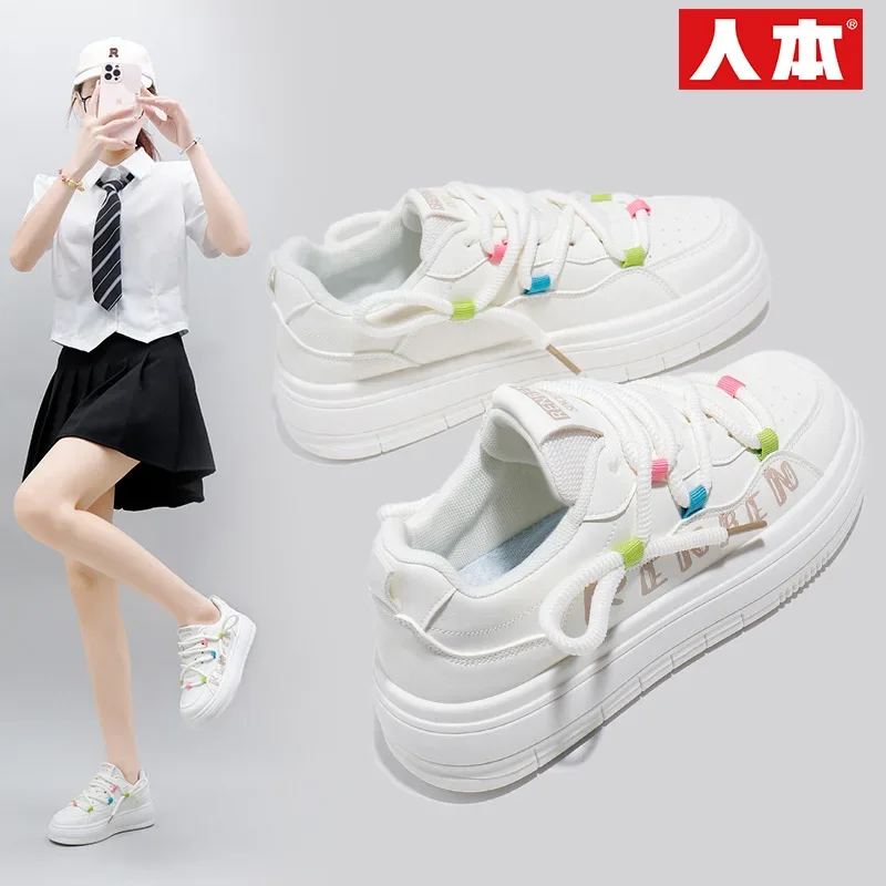 

2025 Spring New Breathable White Shoes Women's Low Top Casual Board Shoes Thick Soled Sponge Cake Shoes