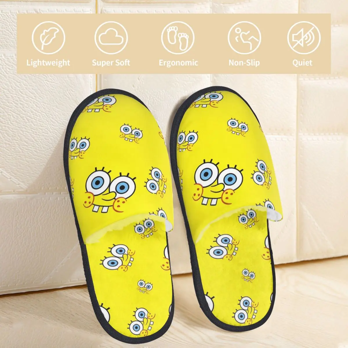 SpongeBobed Anime Cartoon Indoor Slippers with Memory Foam Slipper Gift for Unisex House Shoes with Anti-Skid Sole