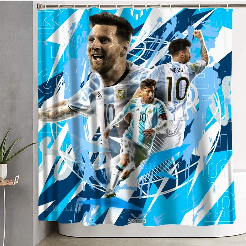 Football Star Poster Messi Soccer Player Argentina Best Gift Ideas Bathroom Decor Shower Curtain