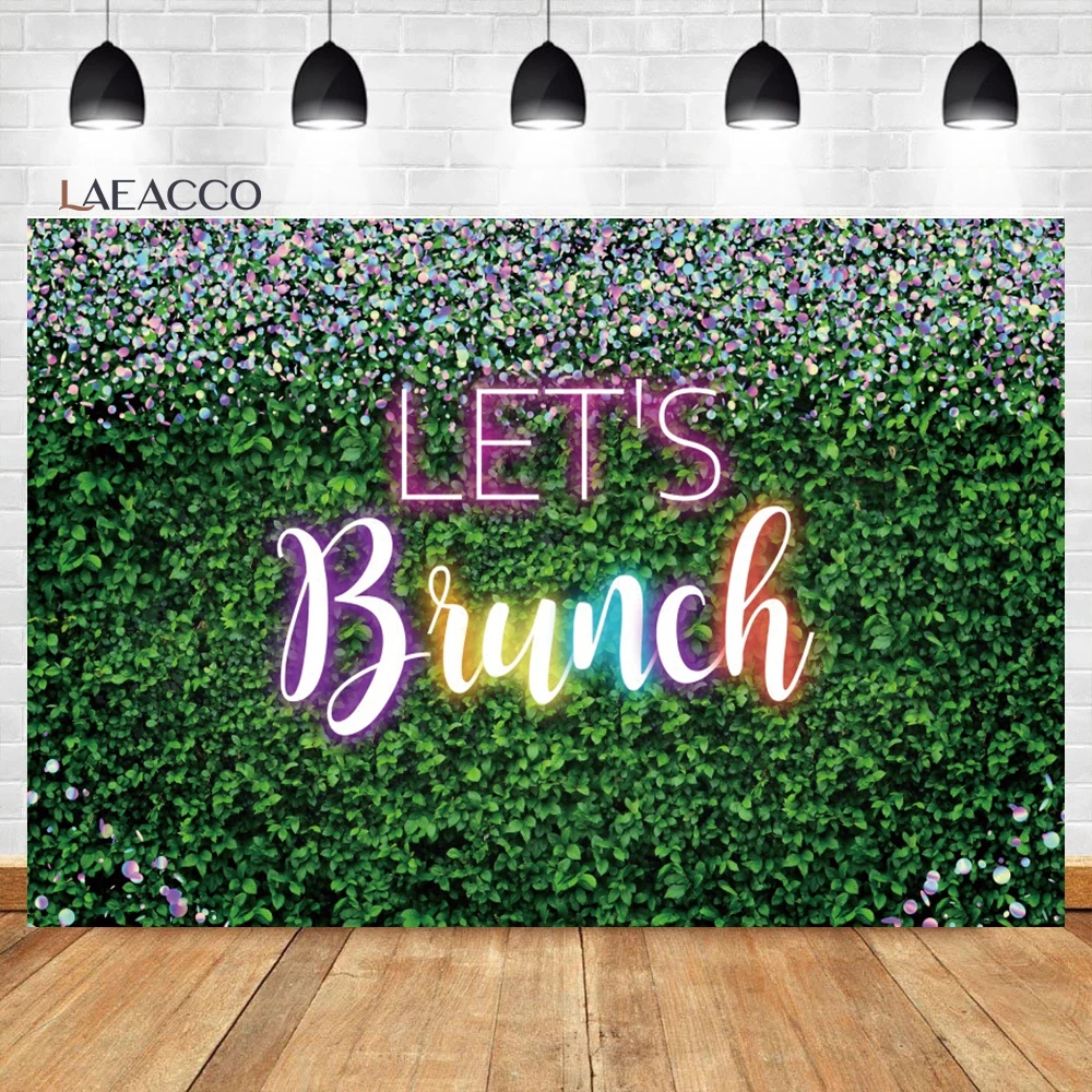 

Laeacco Let's Brunch Backdrop Digital Neon Greenery Pink Rainbow Bridal Shower Wedding Party Portrait Photography Background