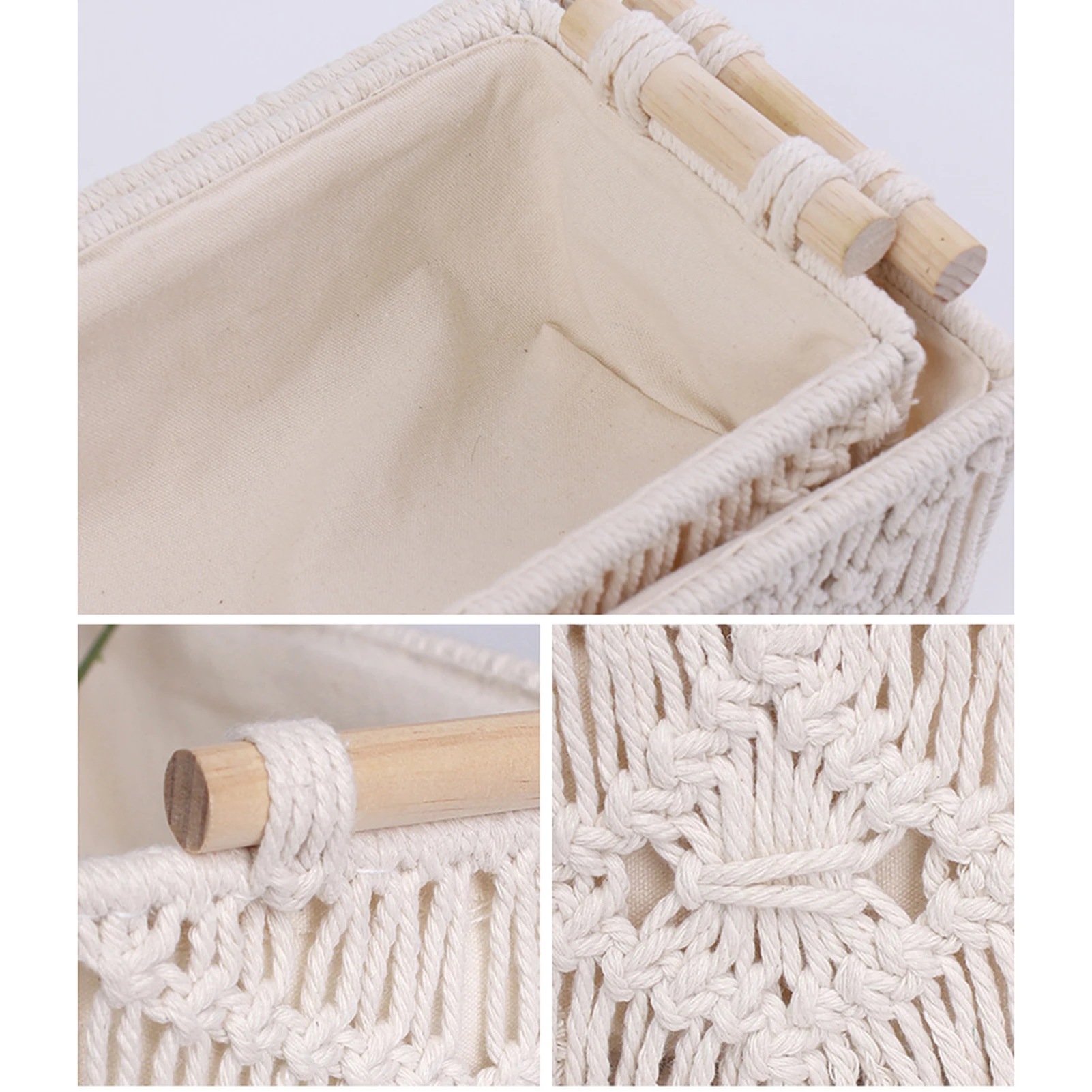 Woven Cotton Rope Storage Basket Multifunctional White Tissue Store Box Vintage Boho Decoration For Kitchen Living Room Bathroom