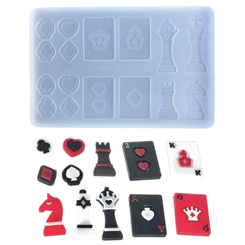 DIY Silicone Mold Chess and Cards Themed Making Moulds Set for DIY Decoration Crafts Game Ornament Casting Mould Y08E