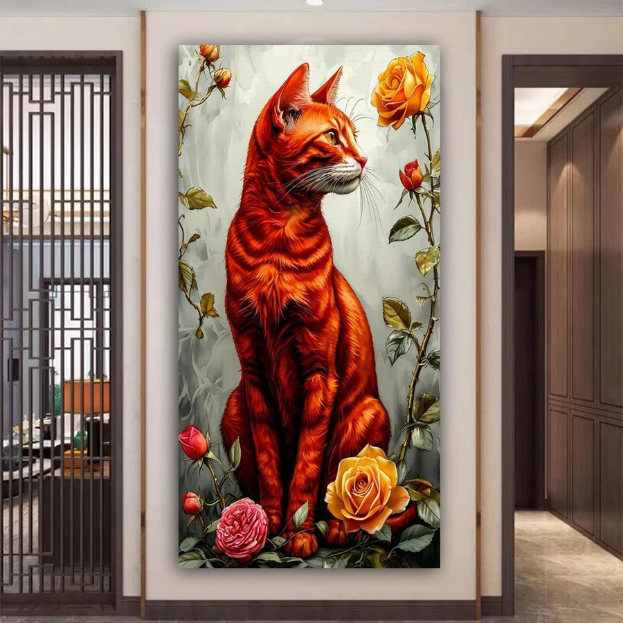 

Red Black Cat Large Size Diy Diamond Art Painting Animal Rose Full Square Round Drill Mosaic Embroidery Picture Wall Decor