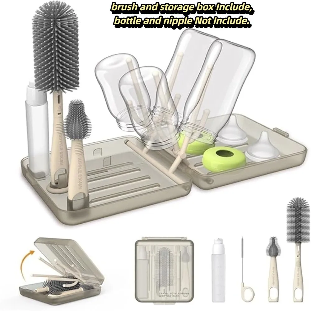 

6 in 1 Set Travel Bottle Brush Compact Design Travel Size Bottle Drying Rack Multi-Functional Durable Materia