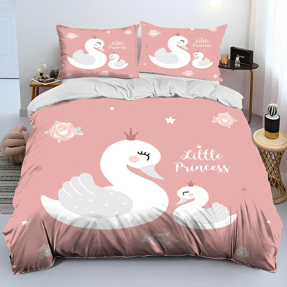 HD Cartoon Cute Swan Princess Cygnus Kids Gift Comforter Bedding Set,Duvet Cover Bed Set Quilt Cover Pillowcase,king Queen Size