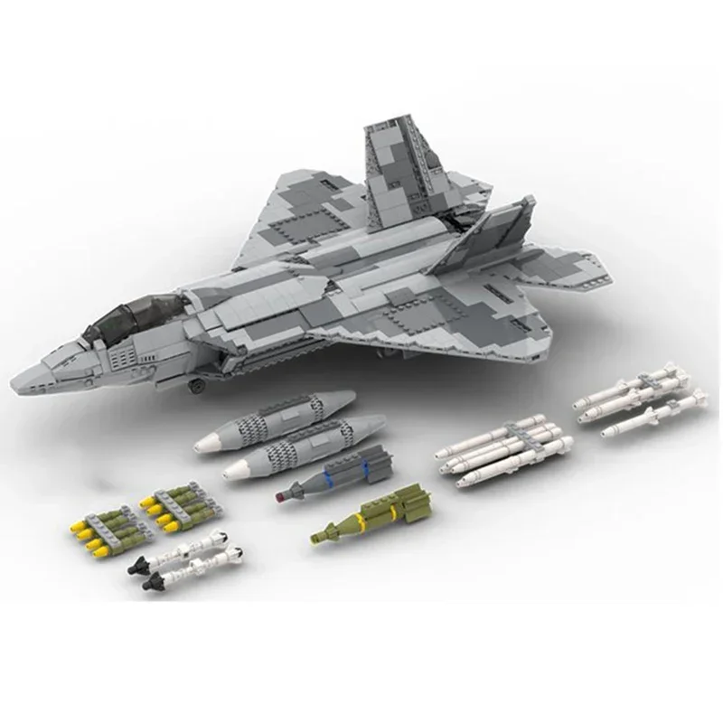 Moc Bouwstenen Militair Model Raptor Straaljager 1:34 Technische Bricks DIY Assemblage Beroemd Speelgoed Voor Kinderen Vakantiecadeaus