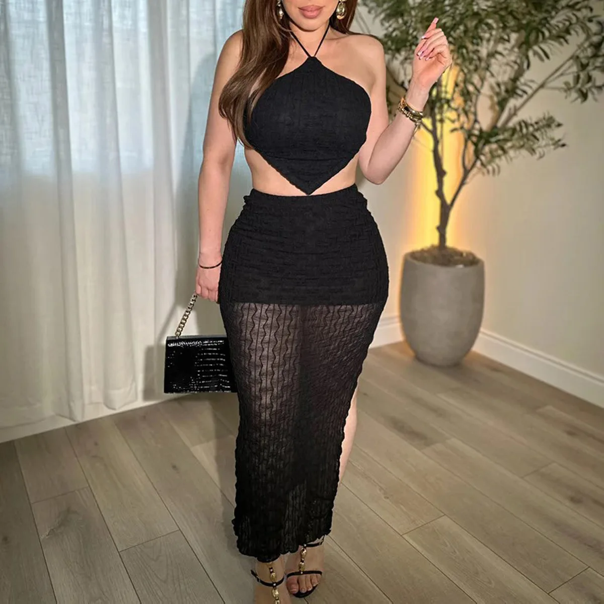 

Женская мода весна/лето Новые поступления: сексуальный укороченный топ, облегающий фигуру, с открытой спиной и вырезом, комплект юбки в европейском стиле