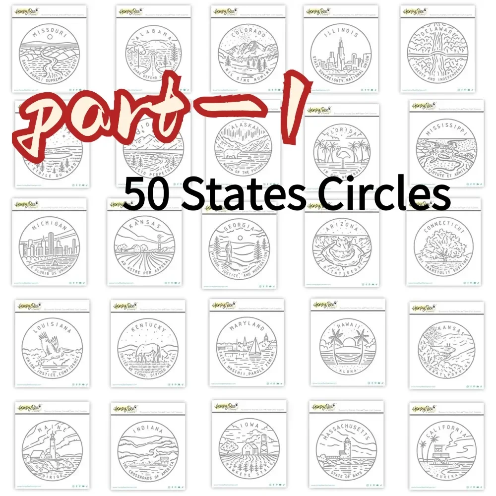 Circles 50 States Landscape Stamp Set Stamps Scrapbook Diary Decoration Stencil Embossing Template DIY Greeting Card Handmade