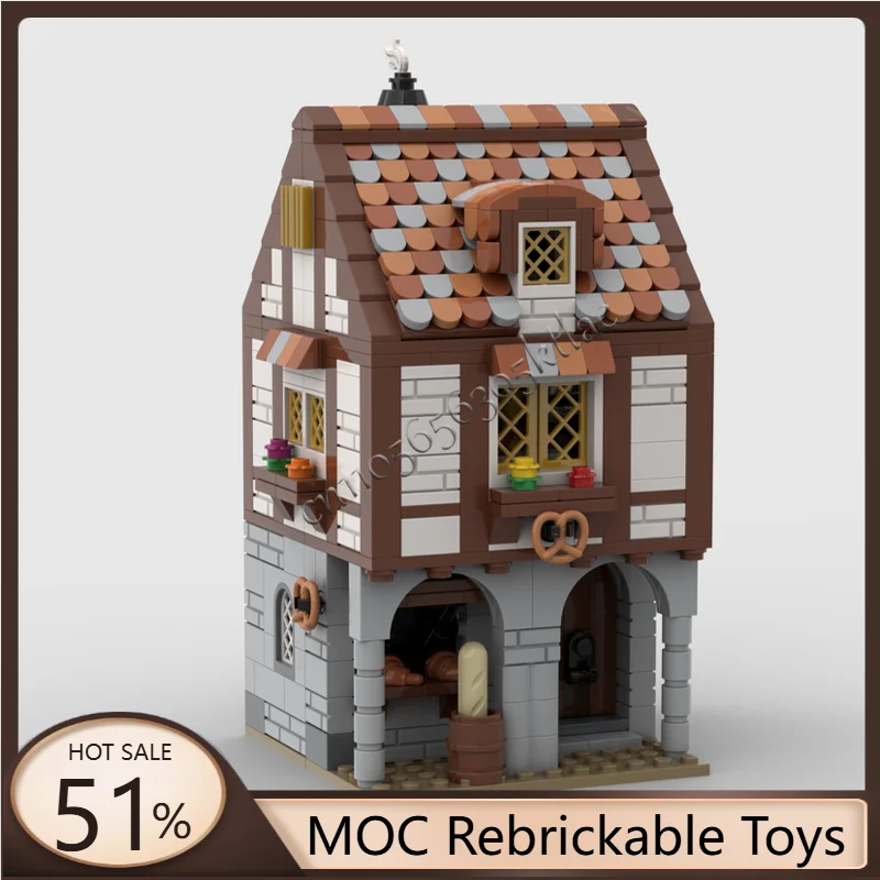 

780 шт. MOC, средневековая пекарня, модульная модель, строительные блоки, креативные классические сельскохозяйственные строительные сборки, игрушки, подарок для детей