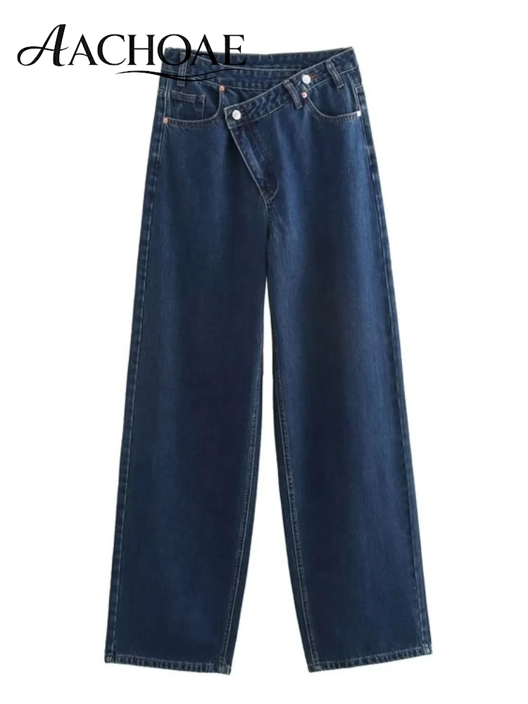 AACHOAE Women Cotton Cross Waist Barrel Leg Jeans High Waist Wide Leg Denim Pants Vintage Loose Casual Streetwear Jeans Trousers