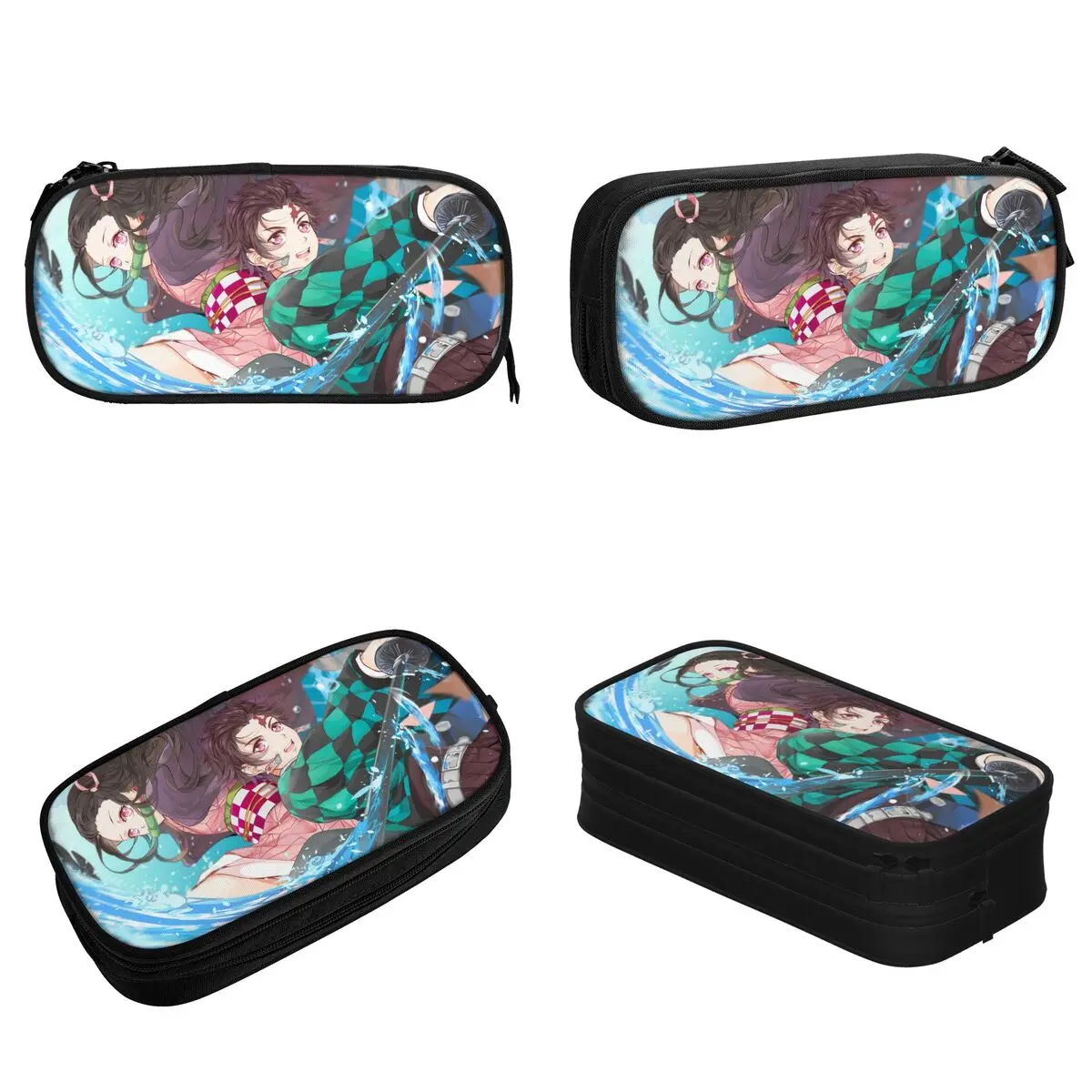 Demon Slayer-estuche para lápices Kimetsu Tanjiro Nezuko, portalápices para niños, bolsas de gran capacidad, suministros escolares, papelería con cremallera