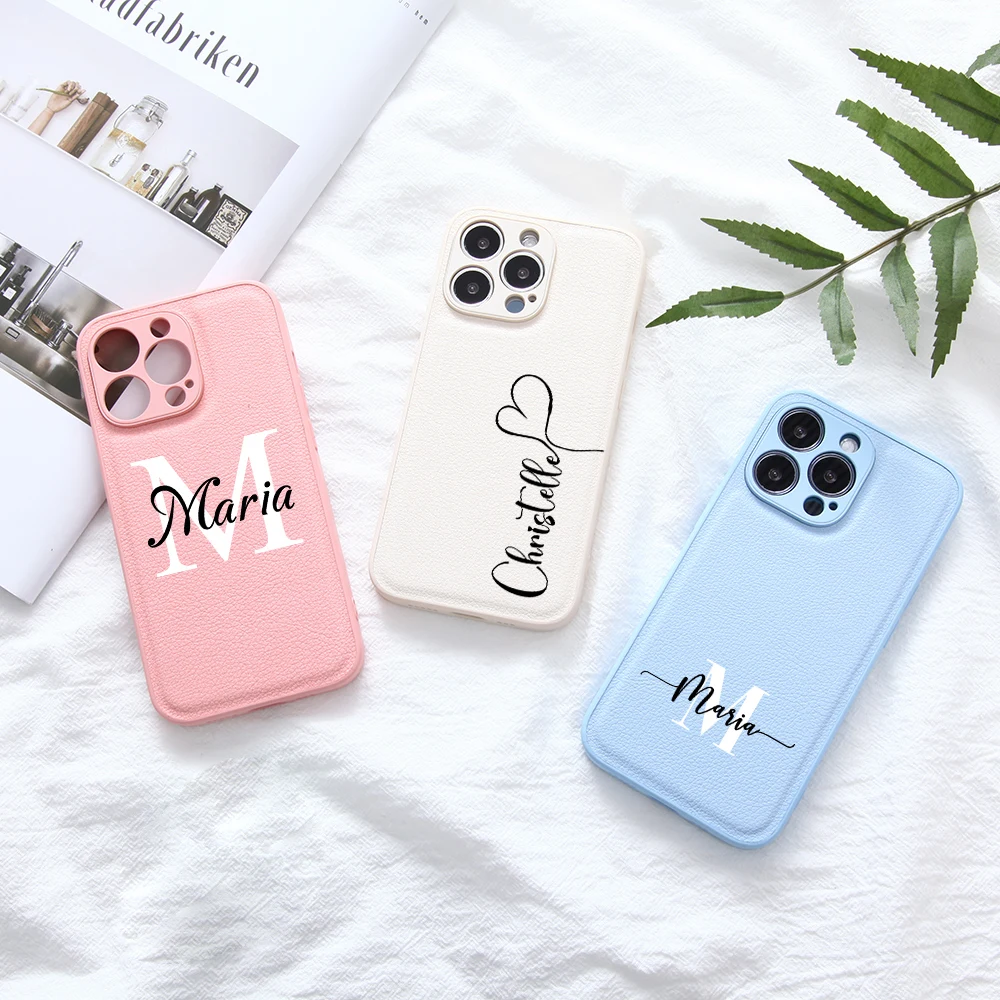

Custom Personalised Name Heart Leather Luxury Phone Case For iPhone 13 11 12 Pro Max X XR 7 8 Plus Cover for iPhone 11 Pro Max