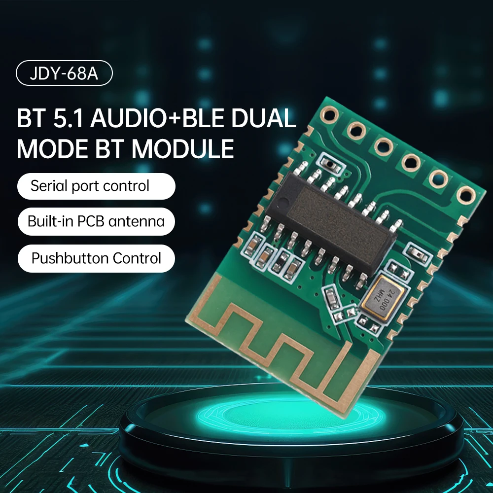 JDY-68A Dual Mode BLE Audio Module Bluetooth-compatible 5.1 Playback Board Supports Serial Port Button Control 16 Bit 128 UUID