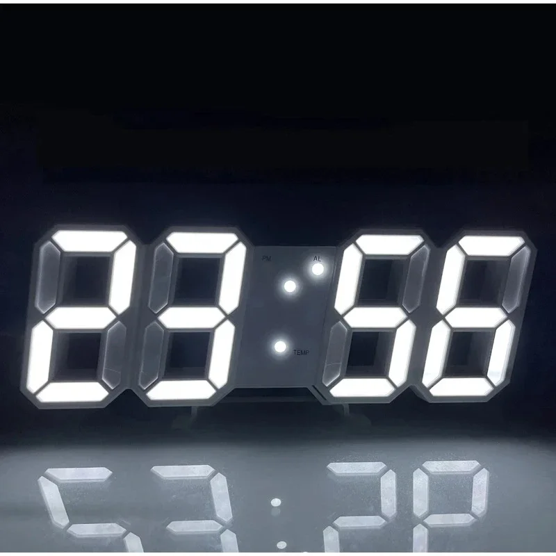 3D LED Digital Alarm Clock Glow Night Wall Clock Silent Desktop Alarm Clocks Adjustable Electronic Watch Home Room Decoration