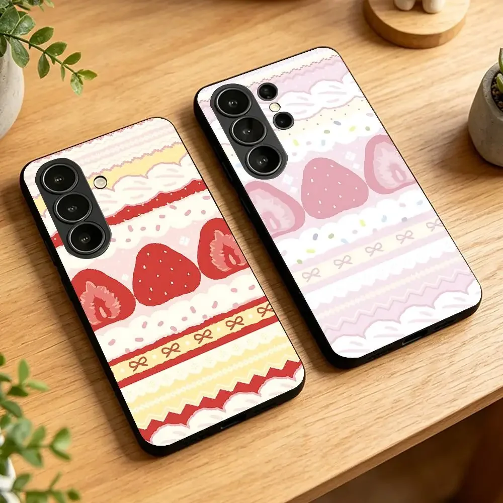Cream Strawberry Cake Phone Case For Samsung Galaxy S21 S22 S23 S24ULTRA S25ULTRA FE Ultra Plus5G A52S S26 Soft TPU Cover