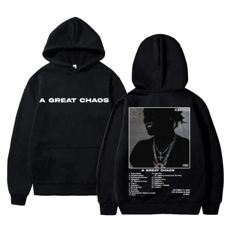 

Rapper Ken Carson A Great Chaos Print Hoodie Men Hip Hop Fashion Sweatshirt Male Casual Oversized Hoodies Rap Vintage Streetwear