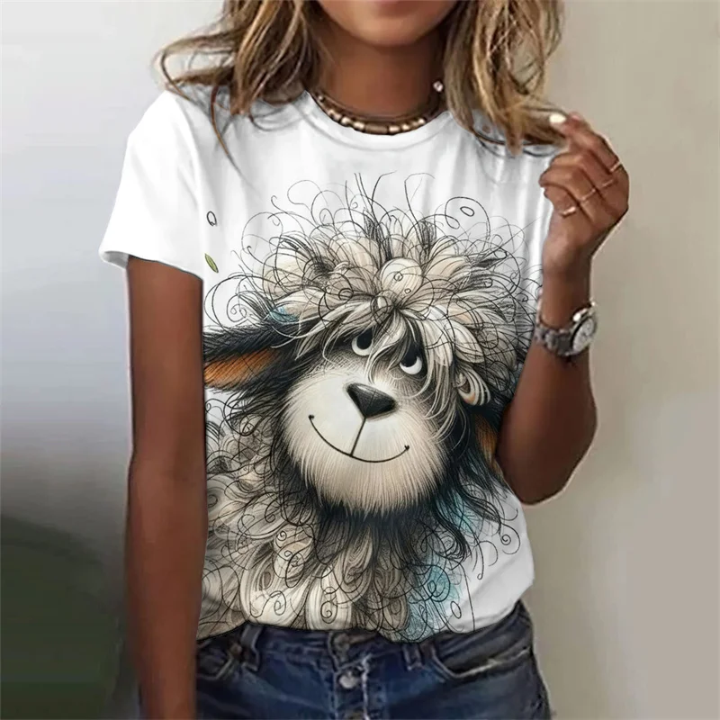 New Summer Women's T Shirt 3d Cat Print Fashion Elegant Temperament Short-Sleeve Streetwear Popular Female Oversized Clothing