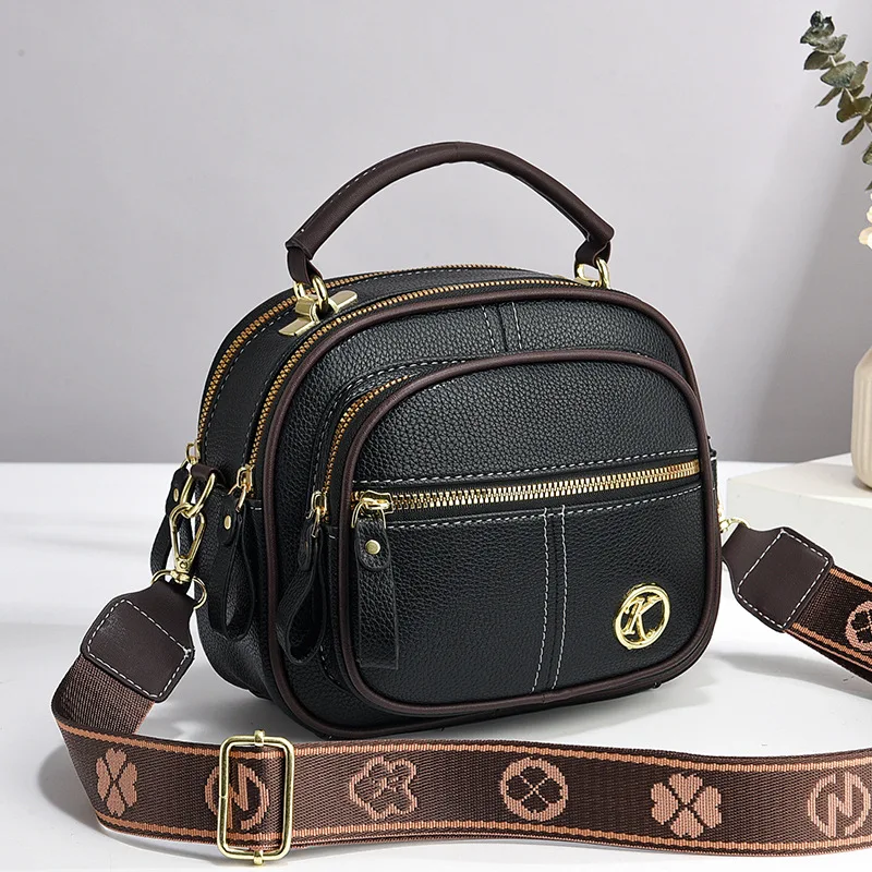 

8.4 inch (21cm) women's bag, small bag, fashionable round shoulder bag, wide shoulder strap, PU material