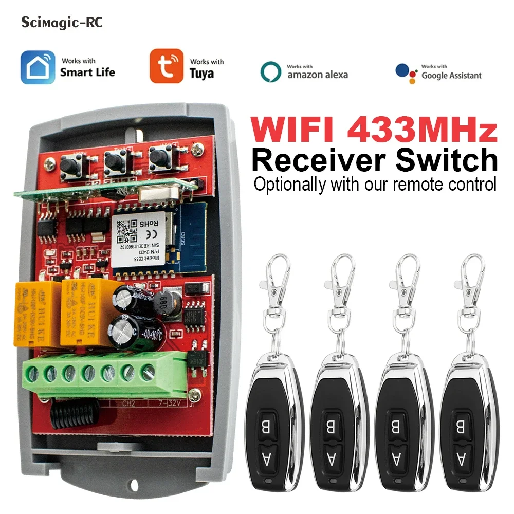 Tuya uniwersalny inteligentny odbiornik Wifi 2CH 12V 24V 220V pilot do drzwi garażowych kontroler otwierania 433/433.92 Mhz Transmittern