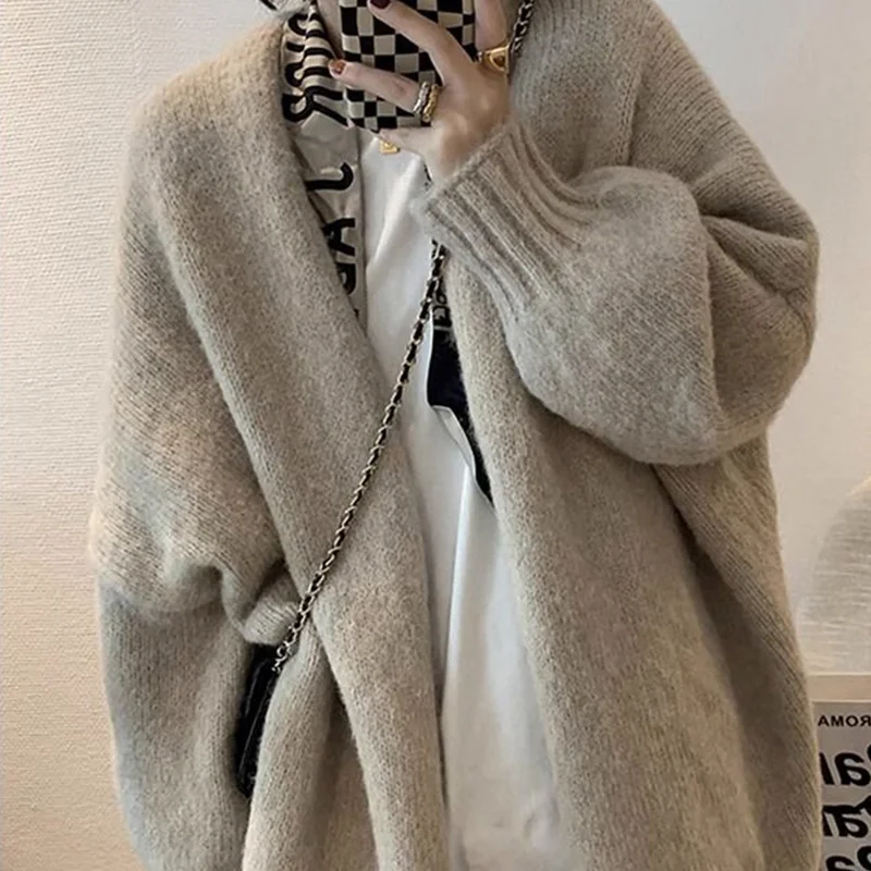 Autumn/winter New Fashion Casual Solid Color High Quality Knitted Cardigan Sweater Korean Style Loose Versatile Exquisite Top