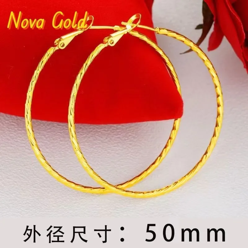 NovaGlod 24K Gold AU999 Large Round Hoop Earrings Women's - Premium pure gold, classic versatile design, suitable for commute