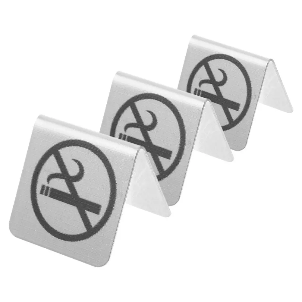 3Pcs Stainless Steel No Smoking Sign Tabletop Double Sided Clear Bold Message Elegant Minimalist Desk Table Sign for Hotels