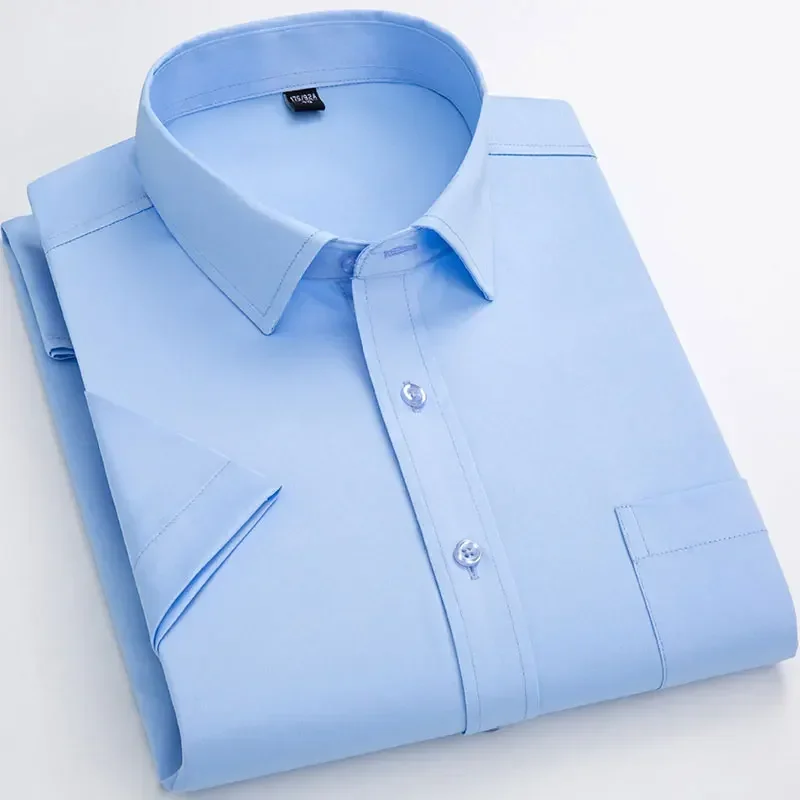 

Men Short Sleeve Stretch Dress Shirt Summer New Formal Social Business Work Blue White Black Smart Casual Shirt Easy-care