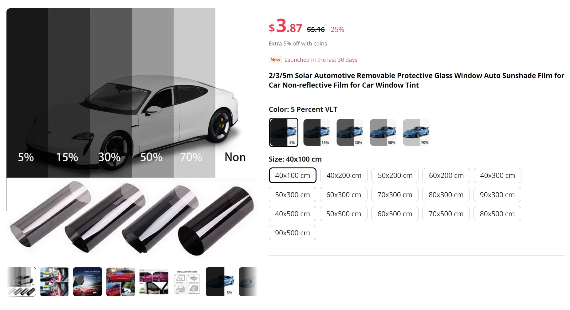 2/3/5m Solar Automotive Removable Protective Glass Window Auto Sunshade Film for Car Non-reflective Film for Car Window Tint