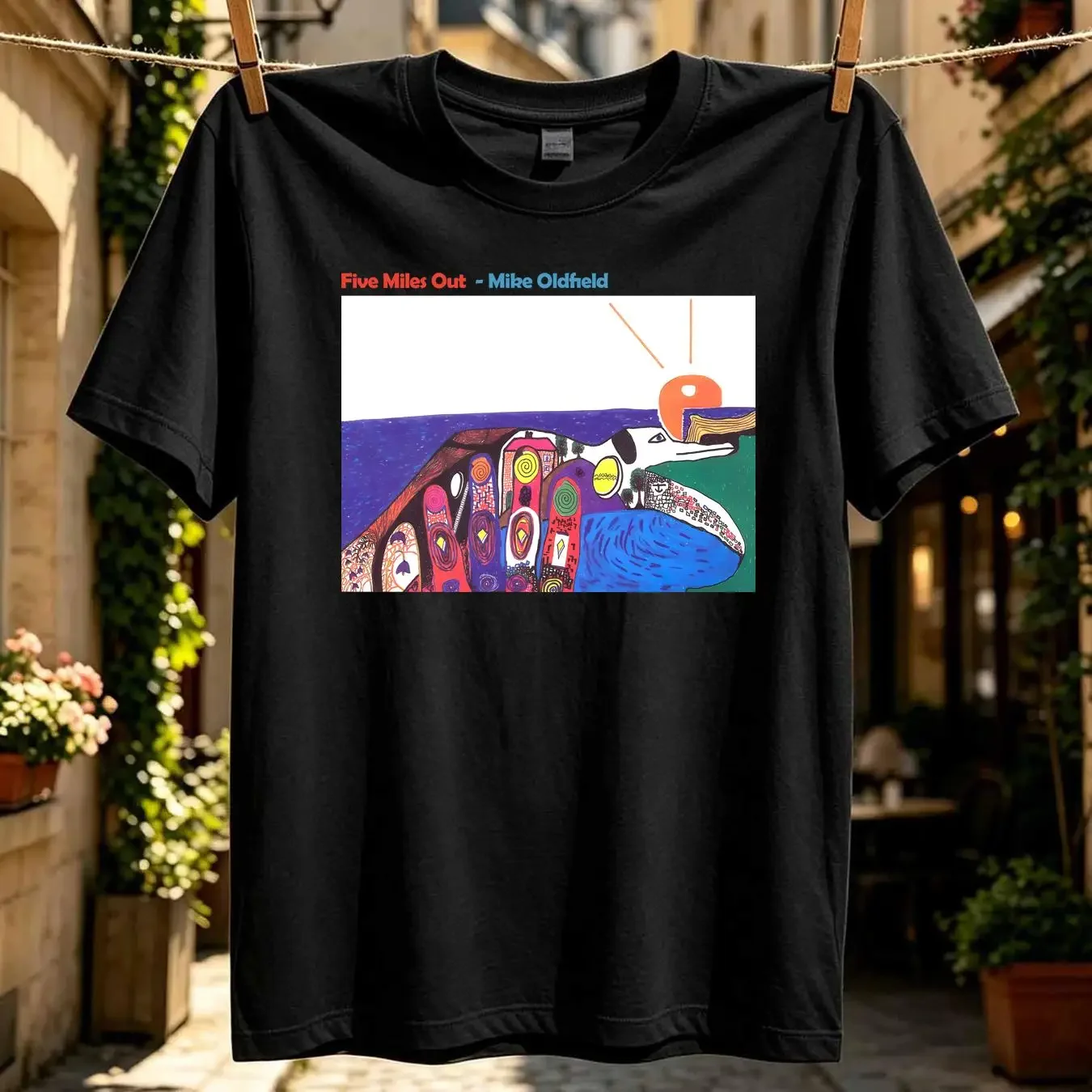 washed T Shirt Cotton Mike Oldfield Five Miles Out Album Family Man vintage Washed fashion streetwear Stretched homme graphic