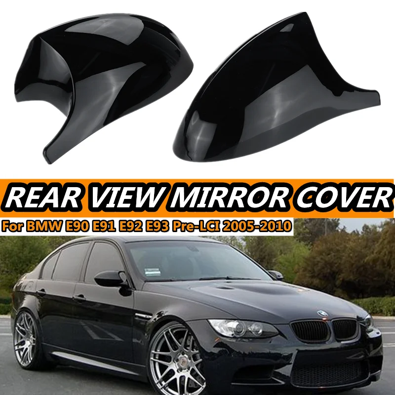 2xMirror Cover E90 Car Side Door Rearview Side Mirror Cover Cap For BMW E90 E91 2005-2007 E92 E93 2006-2009 M3 Style E80 E81 E87