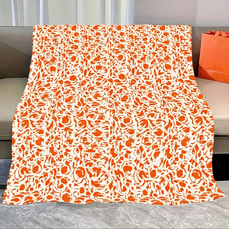 

1pc Flannel Blanket Orange Abstract Pattern Blanket for Cozy Living Room Decor