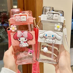 520ml Sanrioed Cinnamoroll Plastic Bottle Double Drink Cup Cartoon Melody Kuromi Students Water Bottle Large Capacity