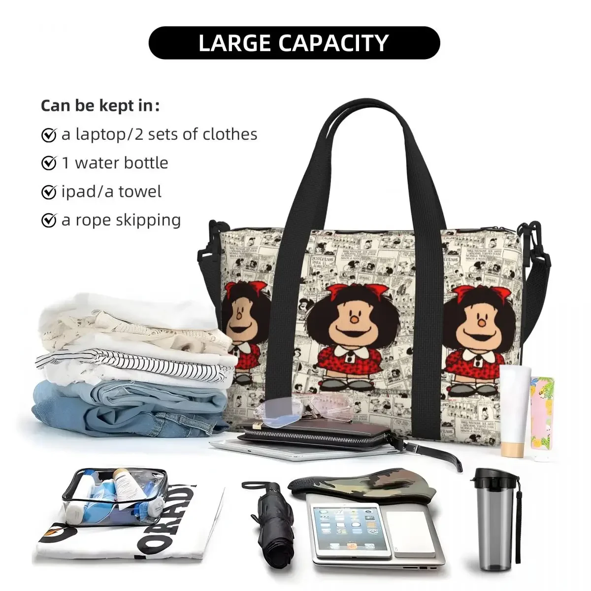 カスタムアニメマファルダビーチトートバッグ女性漫画かわいいビッグコンパートメントビーチジムトラベルバッグ