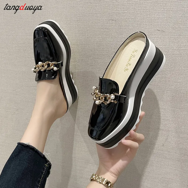 chain slippers Women Shoes High Heels Warm Fashion platform  Wedge Heel Chain Slides Flip Flops Sweet Soft Cozy Shallow Slippers