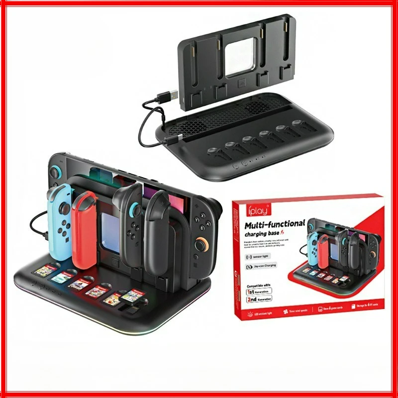 Switch 2 Charging Dock with Cooling Fan RGB Light Joy-Con Controller Charger Game Card Storage Stand 3-Speed Fan for NS/OLED