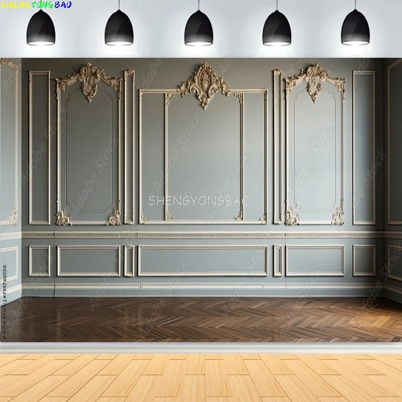 Luxury Classic Interior Wall With Mouldings Photography Backdrops European Vintage Wood Wedding Photo Studio Background DX-03