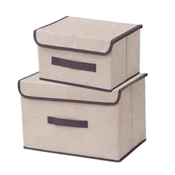 Linen like fabric storage box Foldable clothes and sundries Portable dust-proof storage box with cover Folding storage box Whole