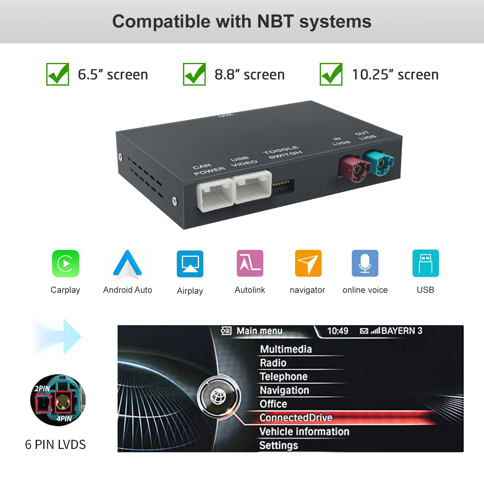 Kabelloses CarPlay Android Auto für BMW 1er 2er Serie F20 F21 F22 F23 F45 2011-2020 NBT EVO mit MirrorLink AirPlay Rückfahrkamera – Detail 2