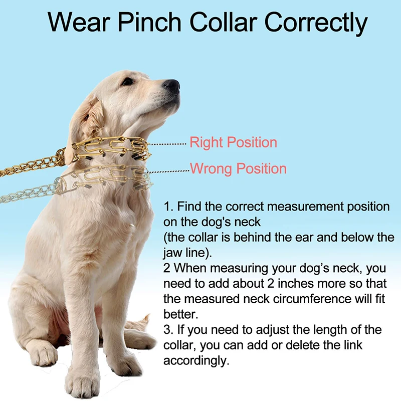 Pinch Dog Training Collar Stainless Steel Dogs Link Chain With Comfort Rubber Tips Prong Choke Collar Adjustable