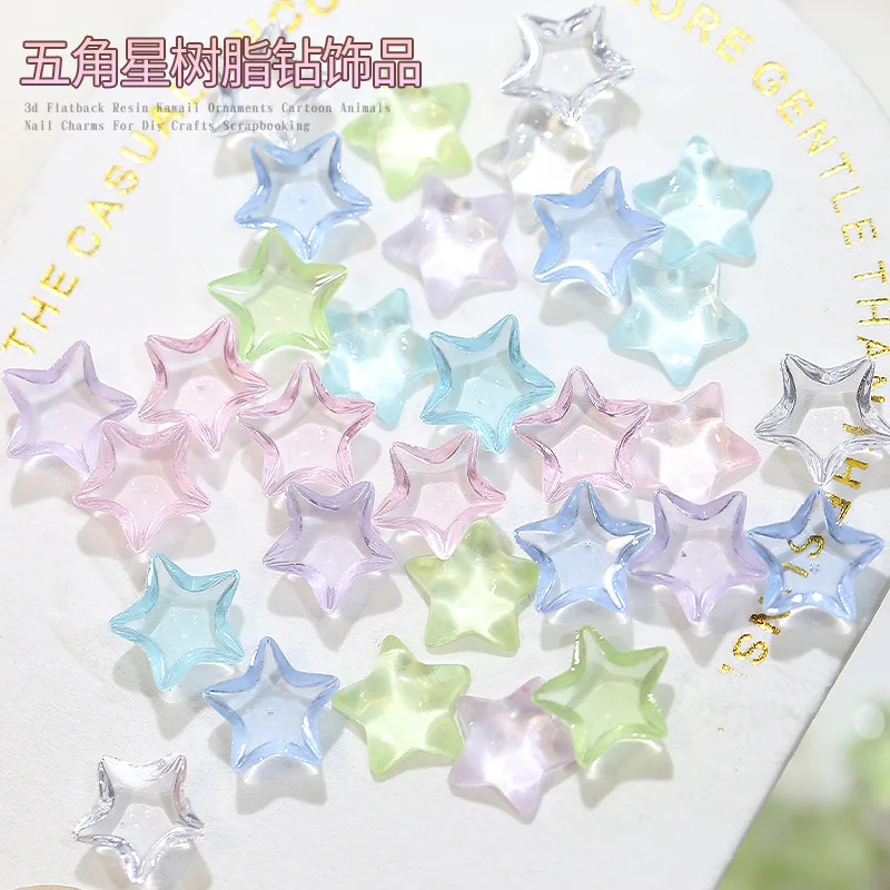 50pcs Resin Ice Transparent Star Flat Bottom Starfish 3D Cabochon Ornament Jewelry Charms Nail Art Decoration Manicure Parts