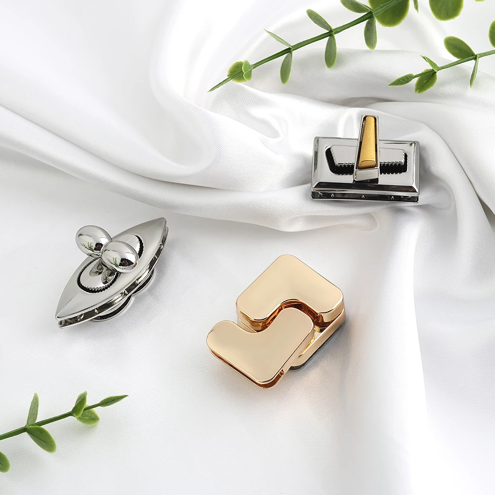 2/5/10Sets Satin silver Metal Square Tiny Bag Turn Lock Twist Lock Clasp For Women Handbag Shoulder DIY Hardware Accessories