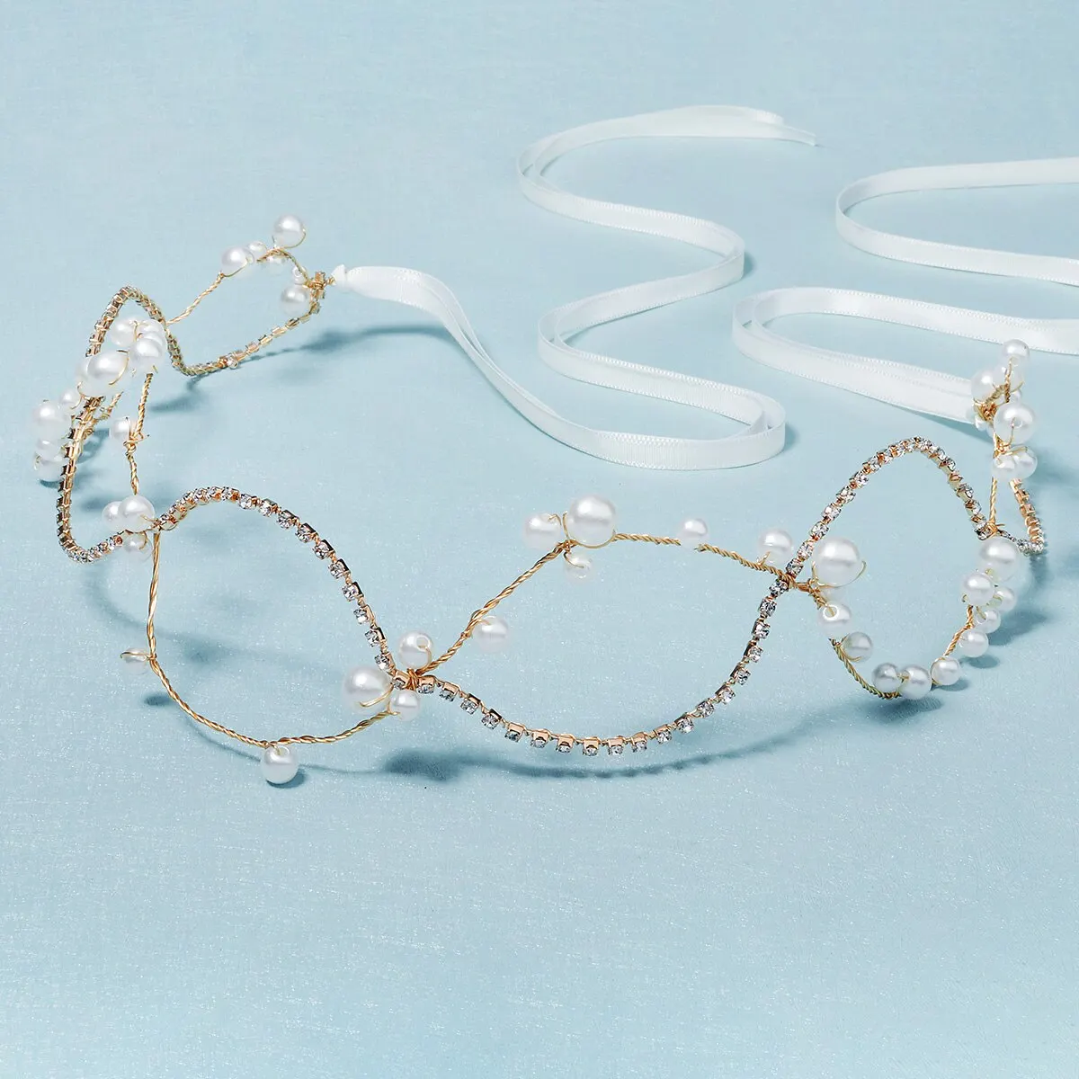 Bridal Headwear Rhinestone Pearl Headband Tiara Wedding Hair Accessories for Women Hair Jewelry Headpiece Bridesmaid Gift