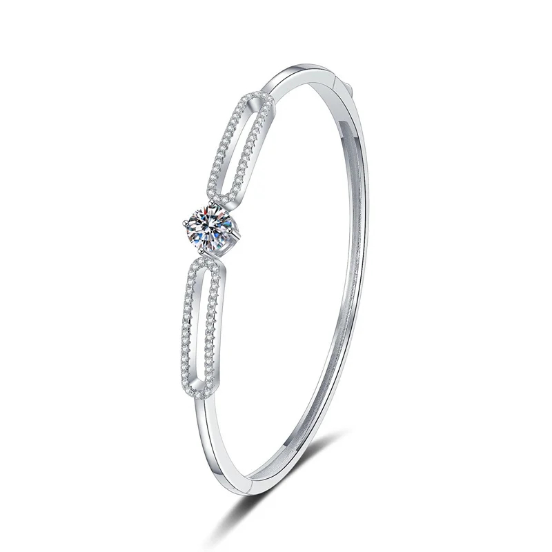 

ZFSILVER Silver s925 Fashion Luxury 1ct Moissanite Design Double Oval Bangle Bracelet For Charms Women Wedding Jewelry Gift S071