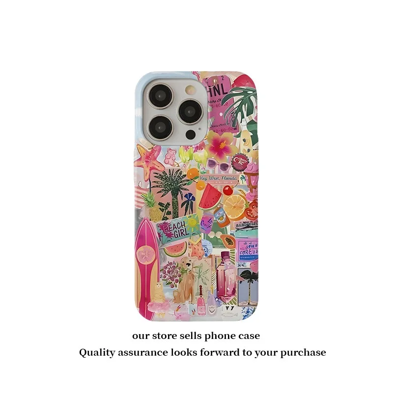 Ins Summer Adesivi con frutta colorata Custodia con motivo in marmo per IPHONE 16ProMax 15 14 13 12 11 PRO Custodie per telefoni due in uno in TPU acrilico