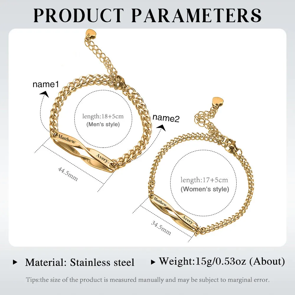 Couple's Customized Text Symbol Bracelet, DIY Engraved Stainless Steel