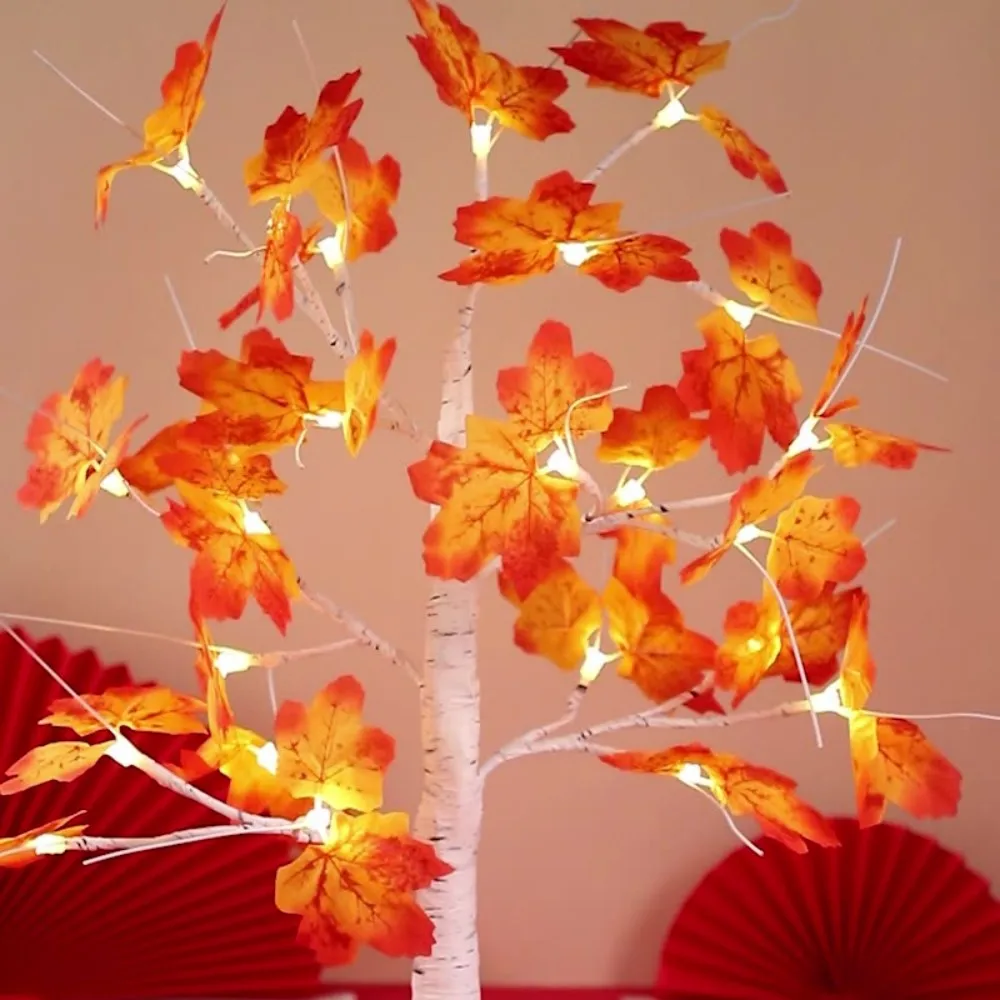 1PC 24LED Red Maple Tree Light, Battery And USB Powered, Suitable For Weddings, Festivals, Parties, And Bedroom Decoration