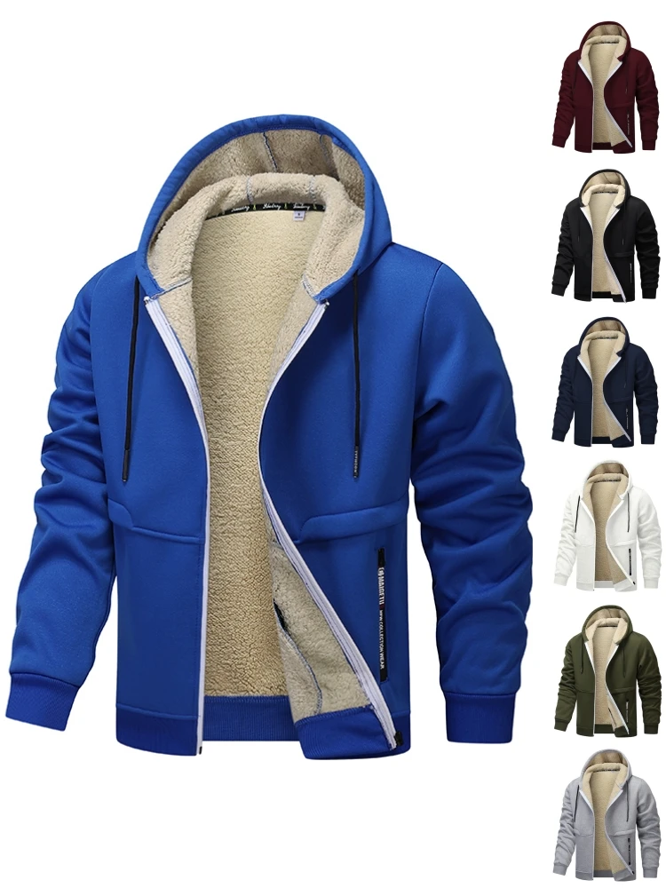 2024 Autumn Winter New Jacket Coat Lamb Fleece Lining Thicken Cardigan Hoodie Casual Sportswear 9 Colors European Size S-3xl