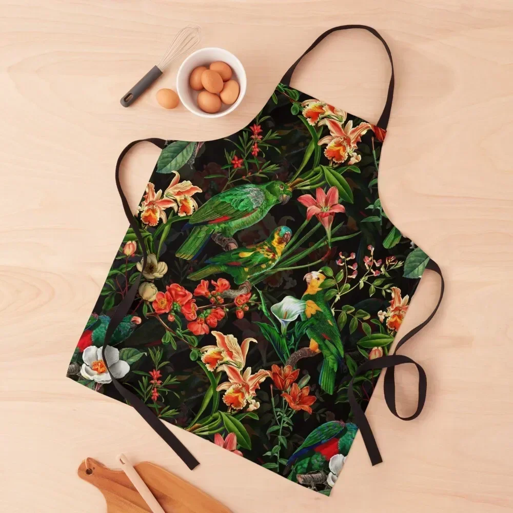 

Pierre Joseph Redoute tropical vintage jungle flowers and parrots nostalgic seamless mystic pattern Apron